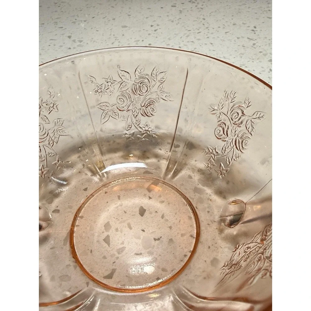 Federal Sharon Cabbage Rose Pink Handled Cream Soup Bowl Depression Glass